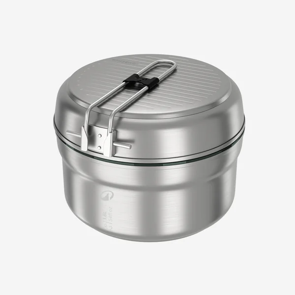 Popote 500 de camping en acier inox + anti-adhésif - 2 personnes - 15 éléments