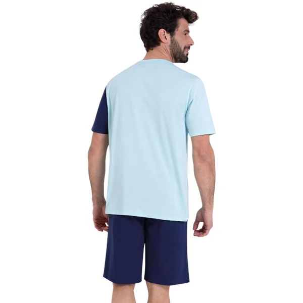 Pyjama court col V homme Ecopack Athena multicolore en coton Athéna