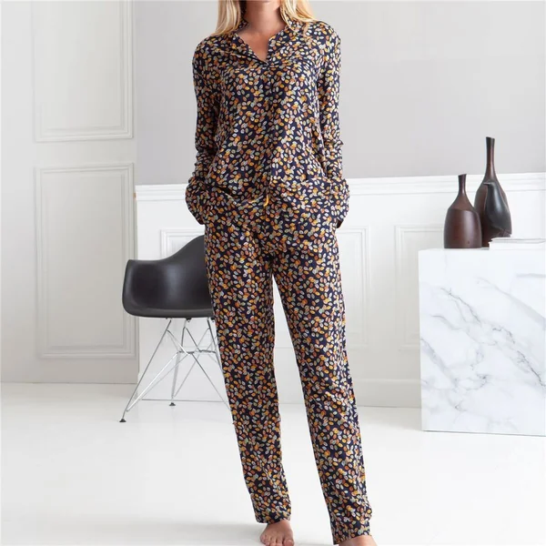 Pyjama femme fluide motif feuilles