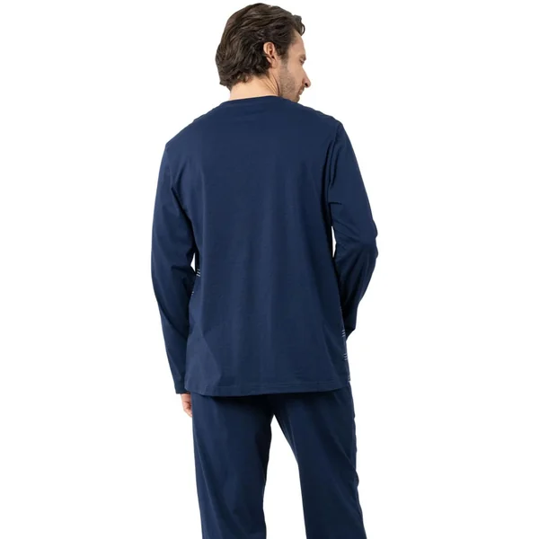 Pyjama long col ouvert homme Nautique Eminence bleu en coton Eminence
