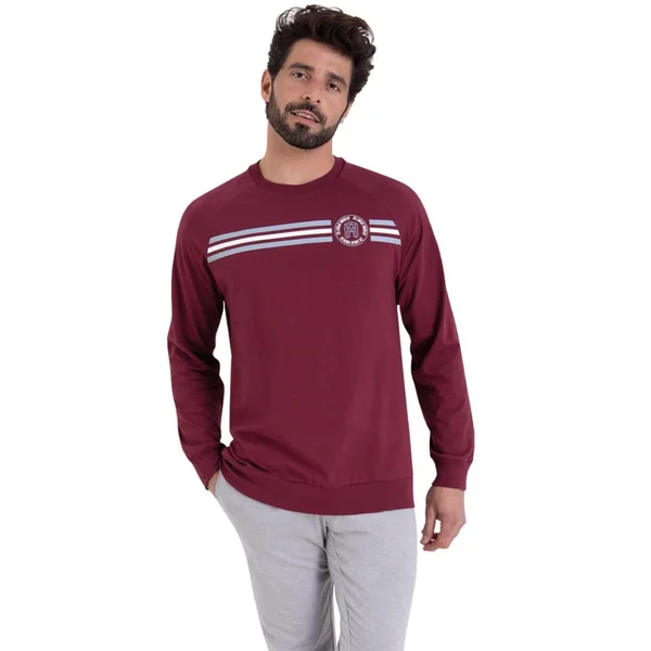 Pyjama long col rond homme Sport Athena multicolore en coton Athéna