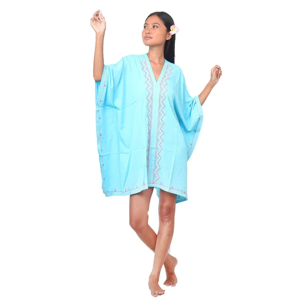 Robe ample d'été brodée bleu turquoise