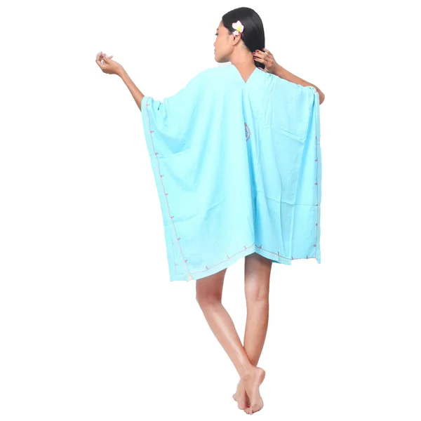 Robe ample d'été brodée bleu turquoise