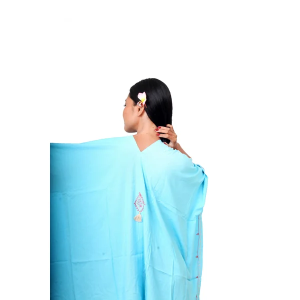 Robe ample d'été brodée bleu turquoise