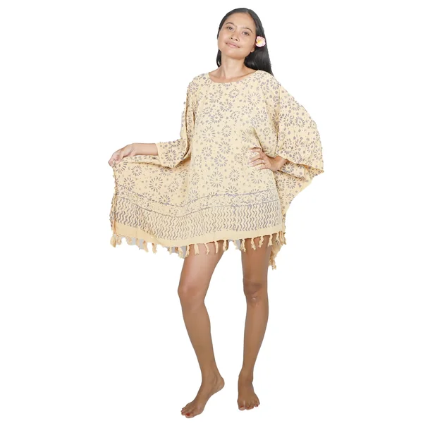 Robe batik rayon tropicale beige