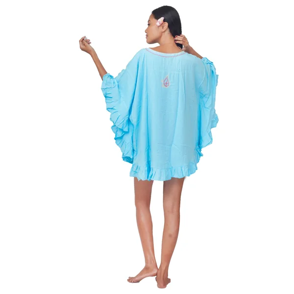 Robe bleu turquoise d'été brodée femme