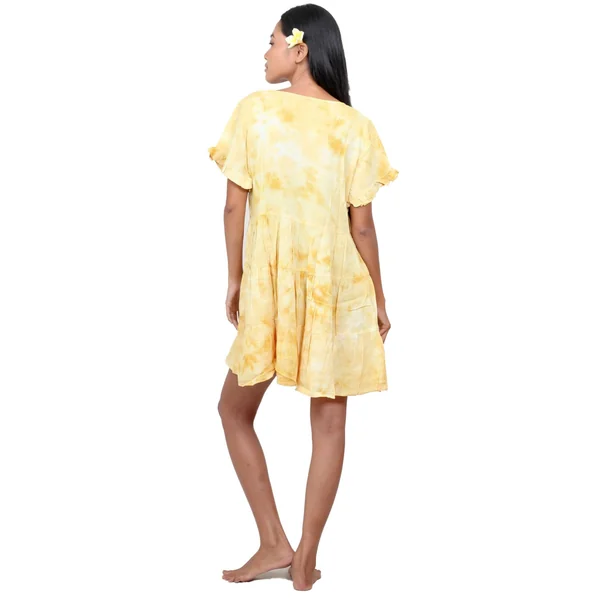 Robe courte d'été tie dye jaune