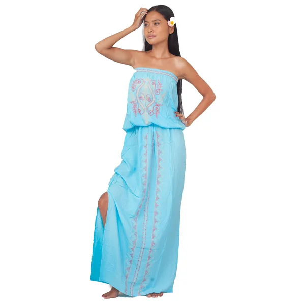 Robe de plage brodée bleu turquoise