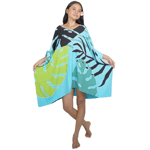 Robe Paréo peint main jungy turquoise