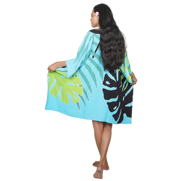 Robe Paréo peint main jungy turquoise