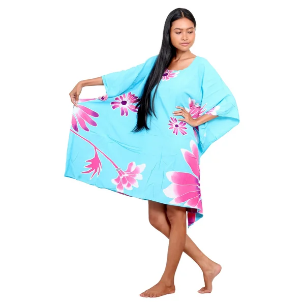 Robe peint main Ori tahiti bleu turquoise