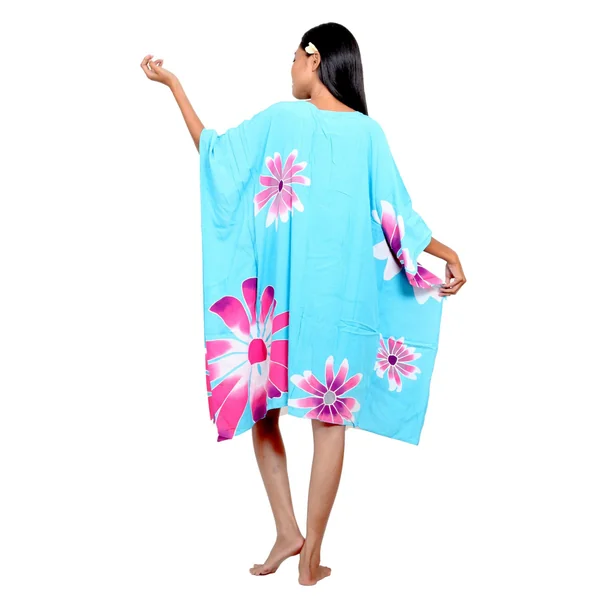 Robe peint main Ori tahiti bleu turquoise