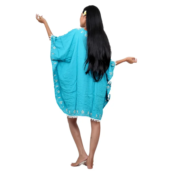 Robe poncho ethnique turquoise
