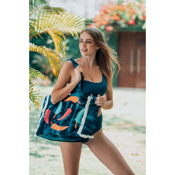 Sac en jean recyclé plumes multicolores