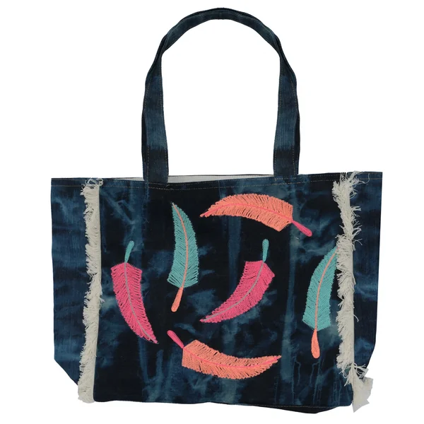 Sac en jean recyclé plumes multicolores
