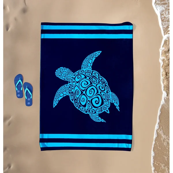 Serviette XXL tortue Paxos ciel et marine
