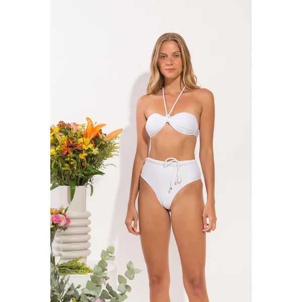 Set Shimmer-White Twist Belted-High-Waist
