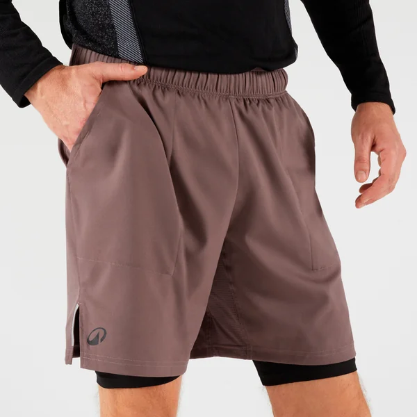 Short de tennis thermique cuissard 2 en 1 homme, marron noir