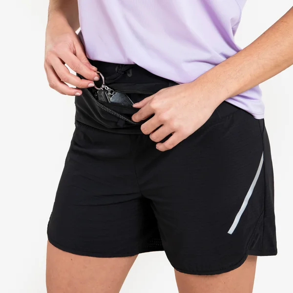 Short de trail running baggy femme noir