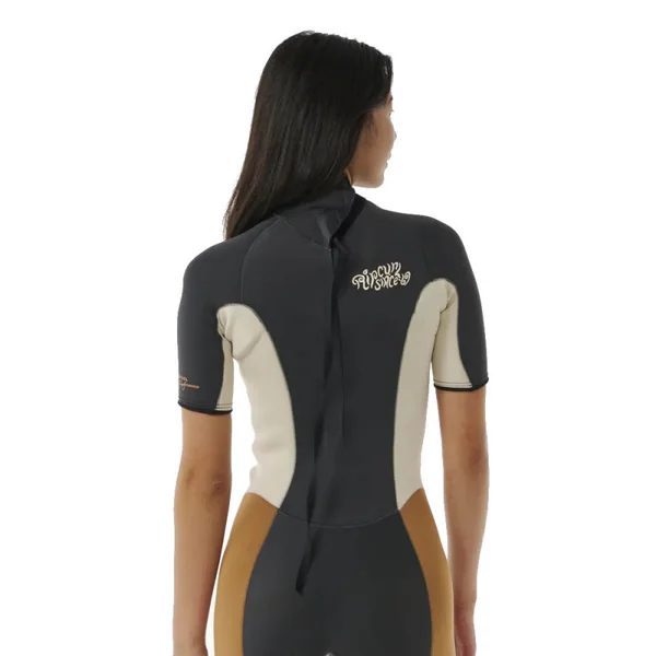 SHORTY FEMME RIP CURL DAWN PATROL 2/2 MANCHES COURTES BACKZIP MARRON