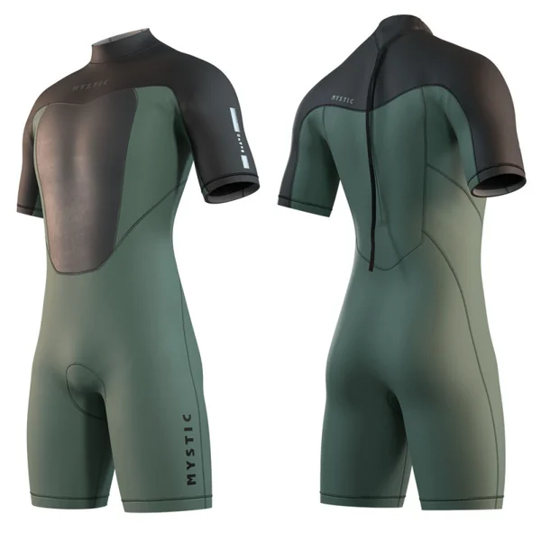 Shorty Néoprène MYSTIC BRAND Flatlock 3/2 SS Back Zip Olive