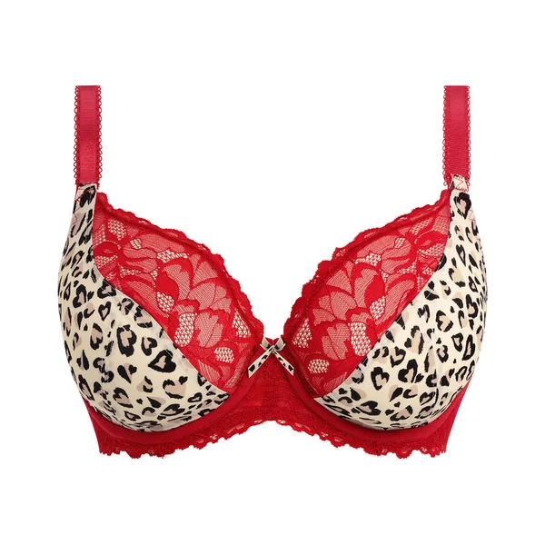 Soutien-Gorge Plongeant - Rouge Léopard Freya