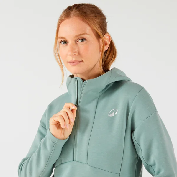 Sweat de tennis zippé à capuche, femme vert