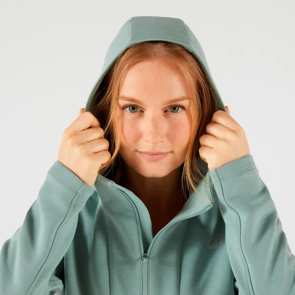 Sweat de tennis zippé à capuche, femme vert