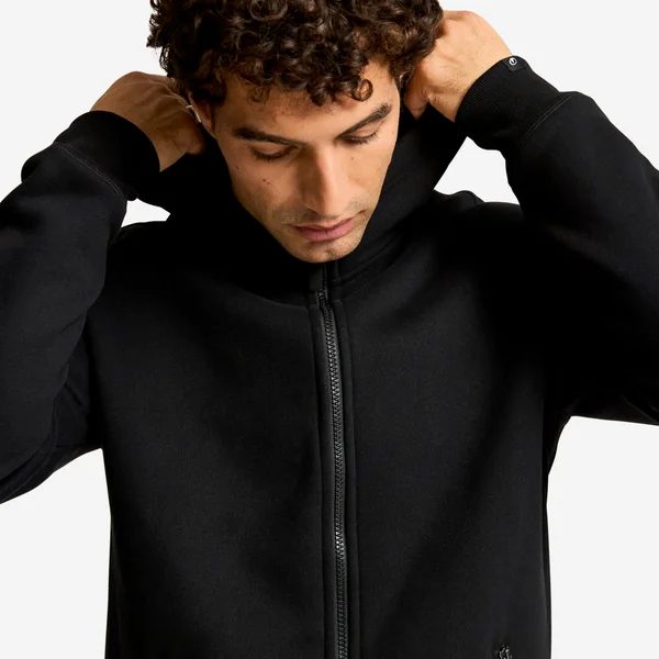 Sweat zippé avec capuche fitness homme, noir
