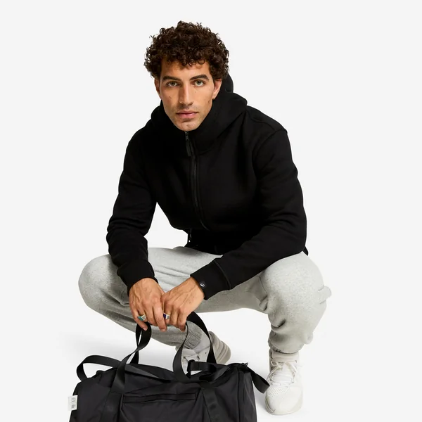 Sweat zippé avec capuche fitness homme, noir