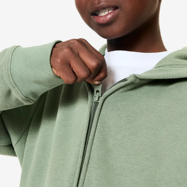 Sweat zippé enfant, vert kaki
