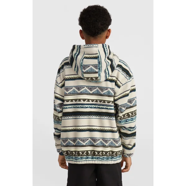 Sweat à capuche et col demi-zip Superfleece | Grey Ikat Stripe