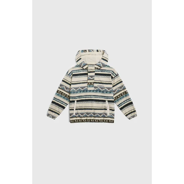 Sweat à capuche et col demi-zip Superfleece | Grey Ikat Stripe