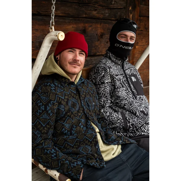 Sweat à capuche Superfleece à col demi-zip | Black Retro Ikat