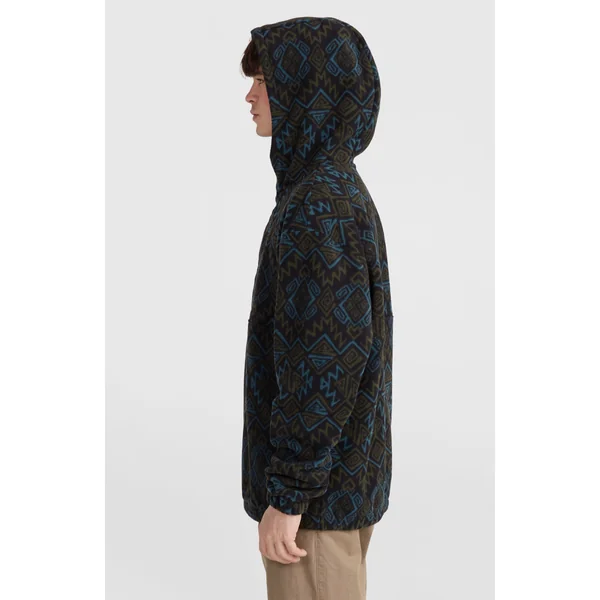 Sweat à capuche Superfleece à col demi-zip | Black Retro Ikat