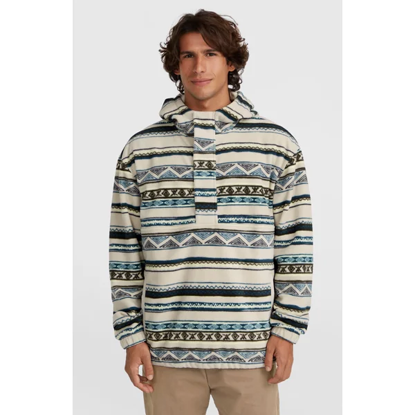Sweat à capuche Superfleece à col demi-zip | Grey Ikat Stripe
