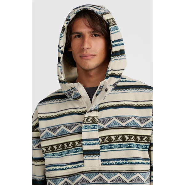 Sweat à capuche Superfleece à col demi-zip | Grey Ikat Stripe