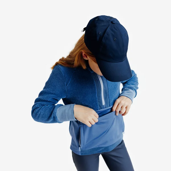 Sweat équitation demi zippé chaud enfant - Bleu comète zip Violet tendre