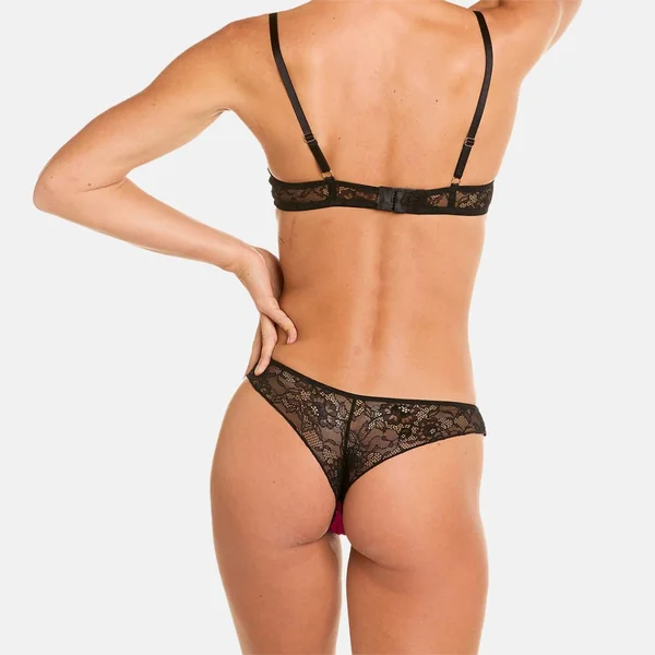 Tanga brésilien noir/fuchsia Dragon Pomm Poire