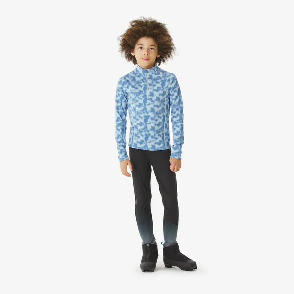 Tee shirt ski de fond enfant manches longues enfant, XC S TS 100 camo bleu