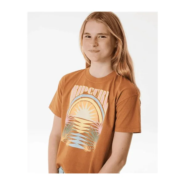 Teeshirt junior RIPCURL Glow Heritage Crop Tee -Girl Light Brown
