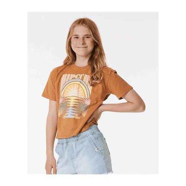 Teeshirt junior RIPCURL Glow Heritage Crop Tee -Girl Light Brown