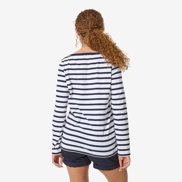 Tee-shirt marinière femme manches longues femme, 100 blanc bleu marine