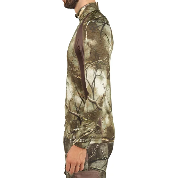 T-SHIRT CHASSE MANCHES LONGUES SILENCIEUX RESPIRANT 500 CAMOUFLAGE TREEMETIC