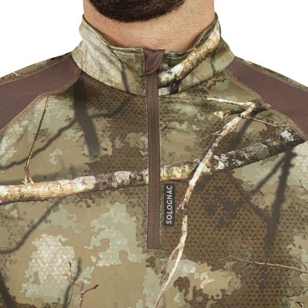 T-SHIRT CHASSE MANCHES LONGUES SILENCIEUX RESPIRANT 500 CAMOUFLAGE TREEMETIC