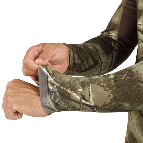 T-SHIRT CHASSE MANCHES LONGUES SILENCIEUX RESPIRANT 500 CAMOUFLAGE TREEMETIC