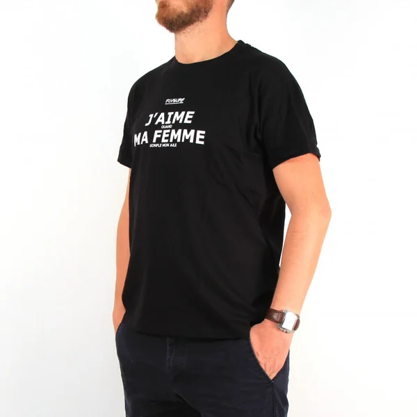 T-SHIRT HOMME NOIR J AIME QUAND MA FEMME GONFLE MON AILE