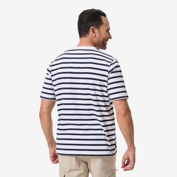 T-shirt marinière voile homme, 100 blanc rayé bleu