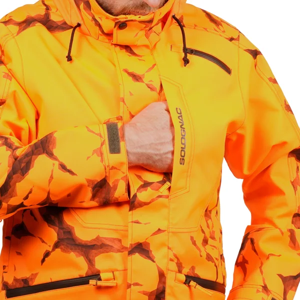 VESTE CHASSE RESISTANTE IMPERMEABLE ORANGE FLUO SUPERTRACK 500