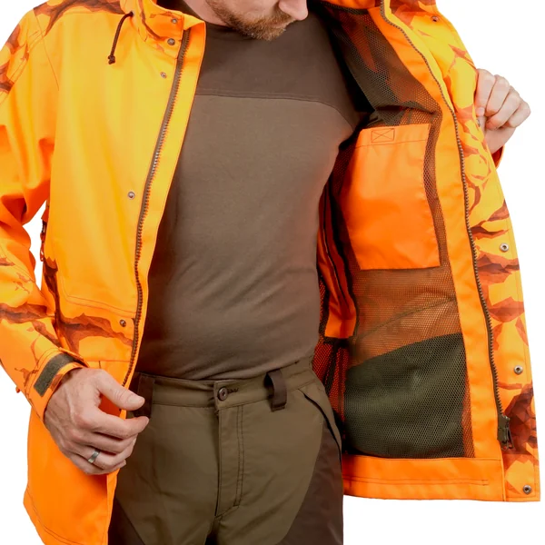 VESTE CHASSE RESISTANTE IMPERMEABLE ORANGE FLUO SUPERTRACK 500